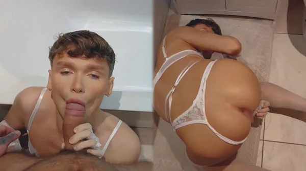 Zilv Gudel Creampies His Twink Femboy Kai Wearing Sexy White Lingerie